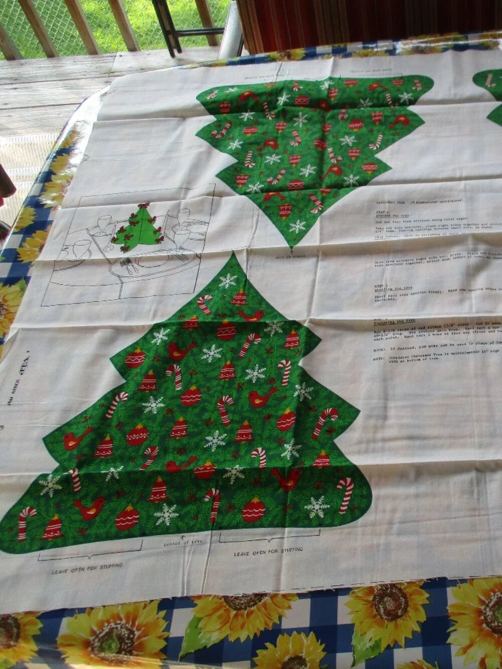 Vintage Fabric Cut Out Christmas Tree Centerpiece